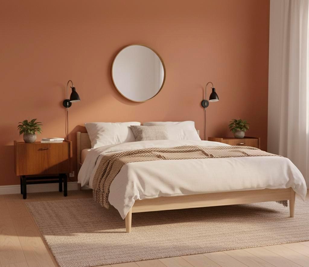 Vintage teak nachtkastje zijaanzicht zwevend effect